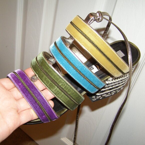 size 39 Arvid Yuki Shy Colorful Jewel Tones Velvet and Leather Block Heel Sandal - Picture 12 of 16